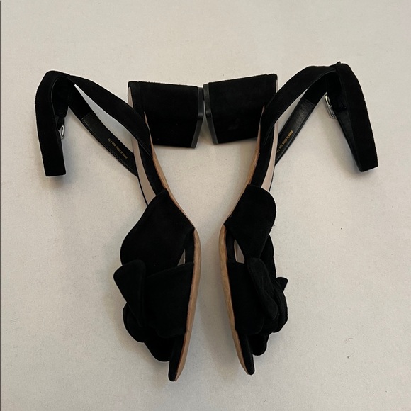 LOEFFLER RANDALL ANKLE STRAP SANDAL HEELS BLACK SUEDE WITH BOW 7.5 - Picture 5 of 12